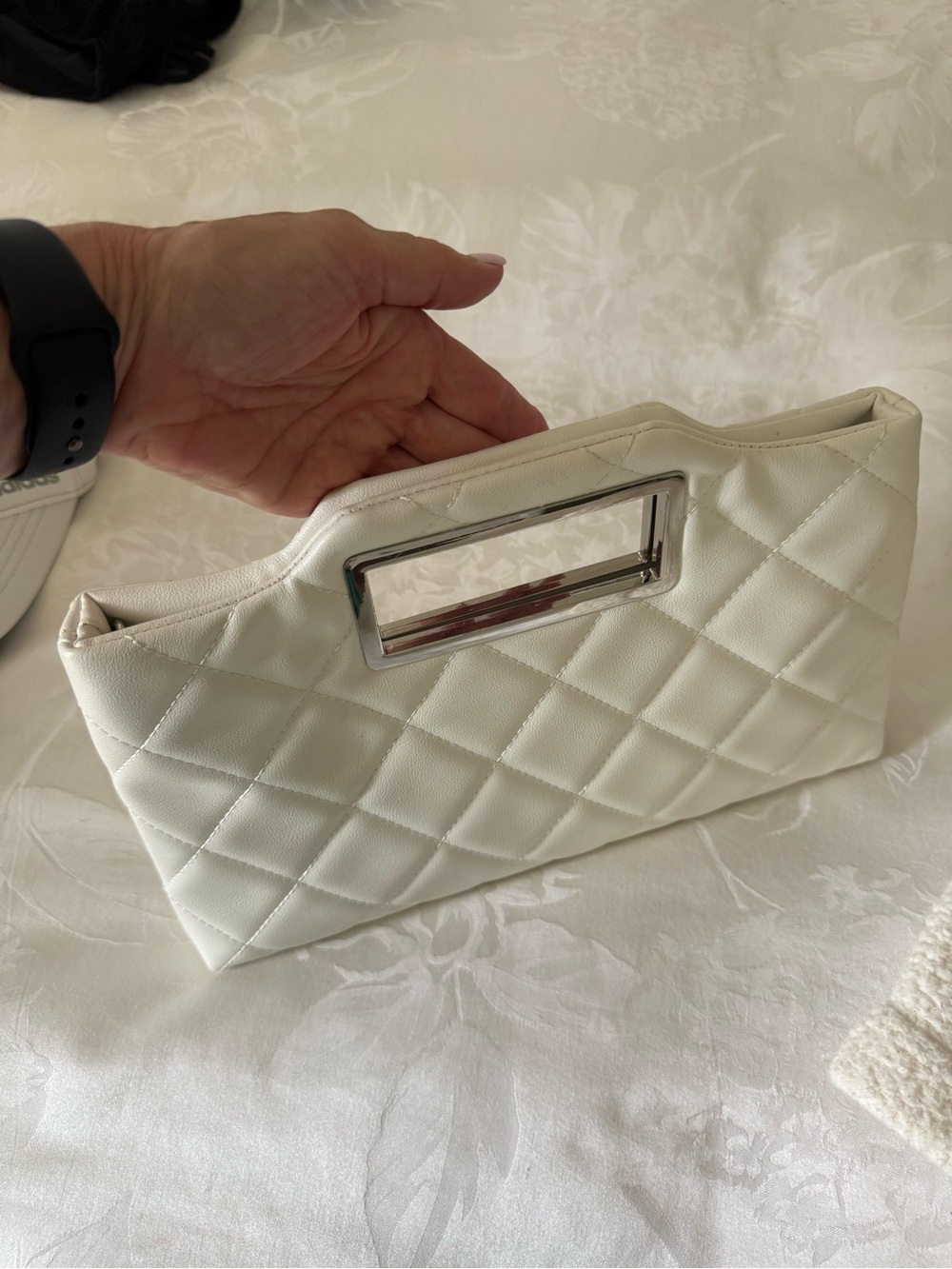 INC Quilted White Handheld Clutch